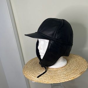 Vintage Leather Unisex Earflap Self Tie Newsboy Hat Size OS
